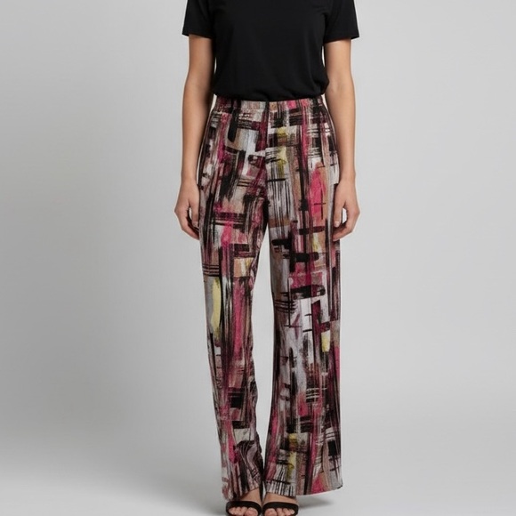 24/7 Comfort Apparel Pants - 24/7 Comfort Apparel Abstract Print Wide Leg Pants – Multicolor Palazzo – Size L